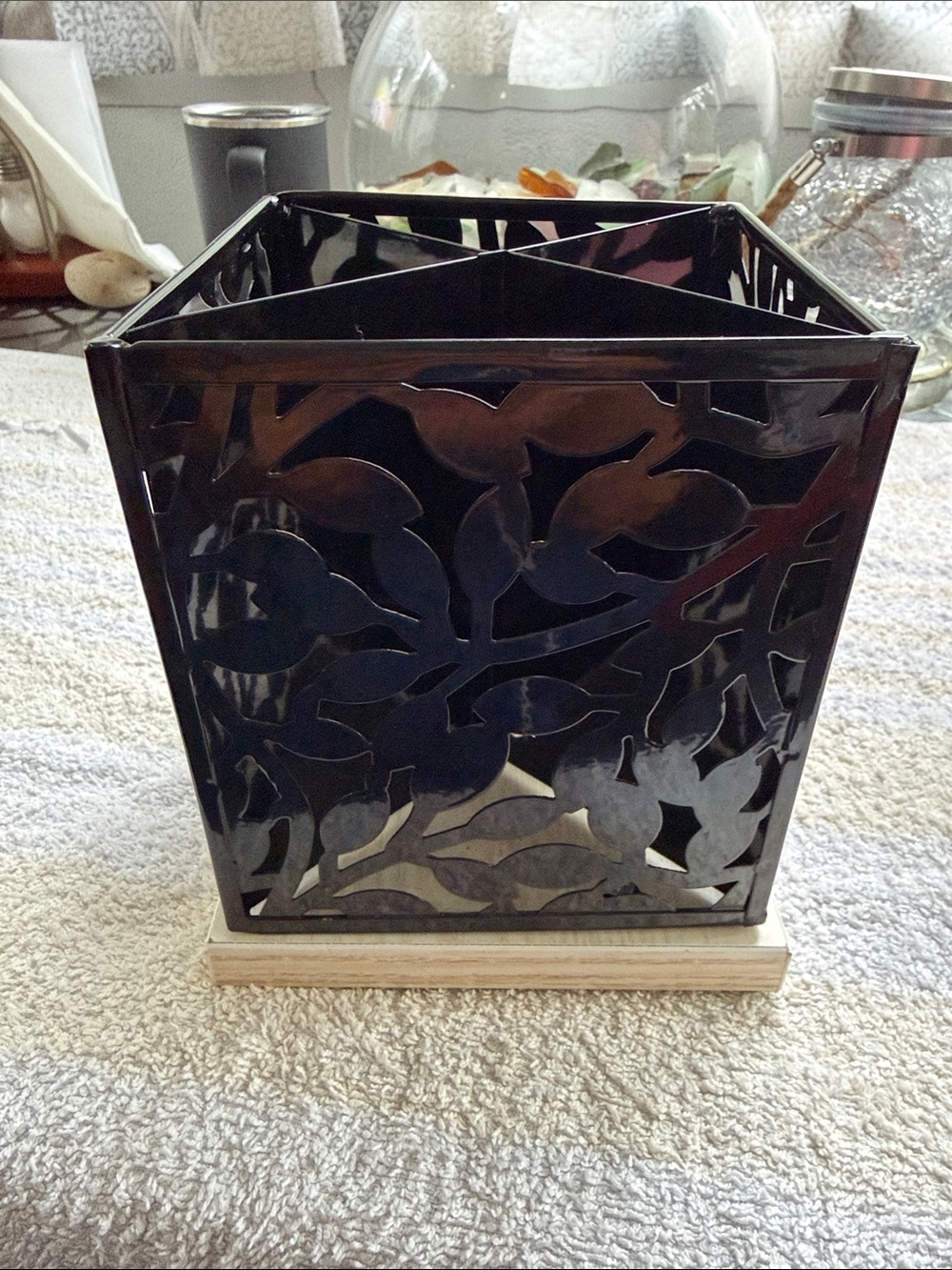 Metal & Wood Utensil Holder 5” X 5” x 6”T